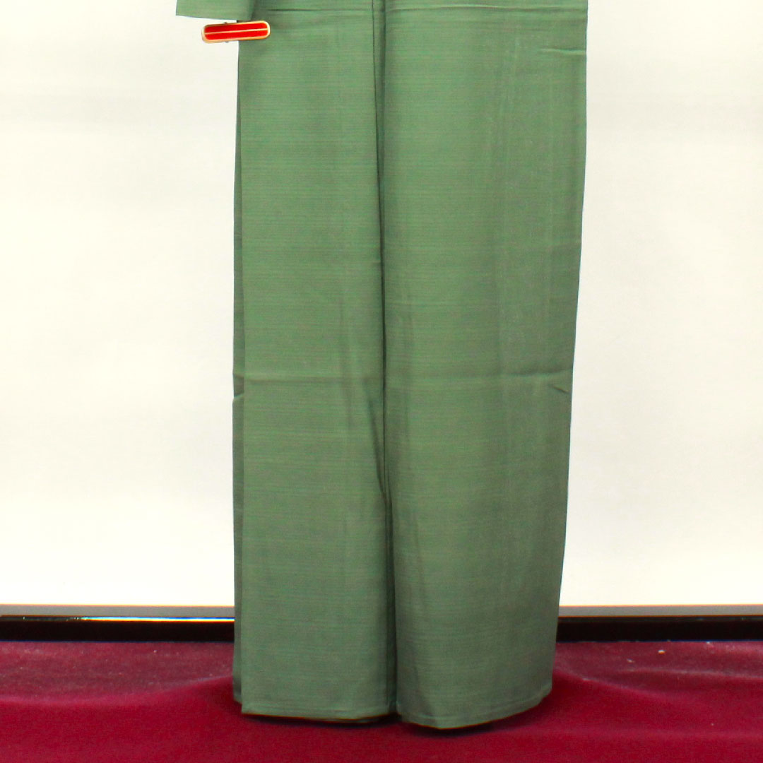 夏物 正絹 色無地 身丈162.5cm 裄丈66cm 笹色(ささいろ) 素無地 絽 Aランク 緑系 1132001073419