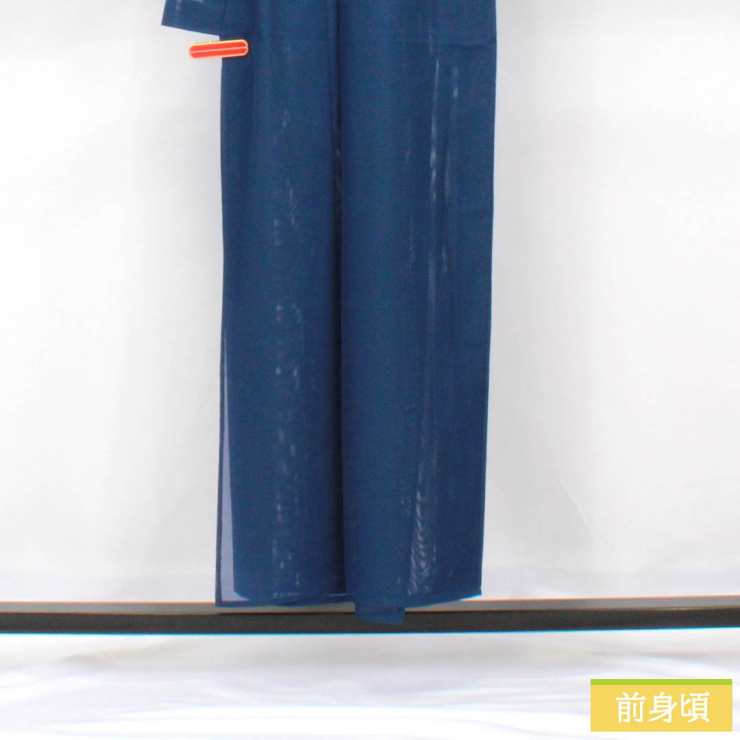 夏物 ポリエステル 色無地 身丈152cm 裄丈62cm 鉄蒲萄色(てつぶどういろ) 洗える着物 絽 Sランク 紺系 1132002132218