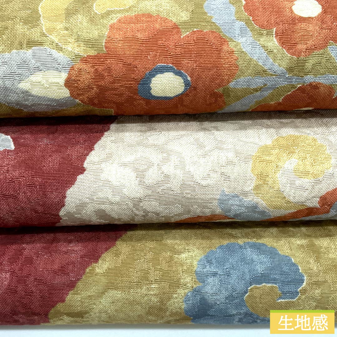 名古屋帯 京袋帯 牛血紅色 京袋帯 横段 唐花 よろけ縞 帯丈374cm 正絹 Sランク 六通 カジュアル 朱系 1124005912316 開き仕立て