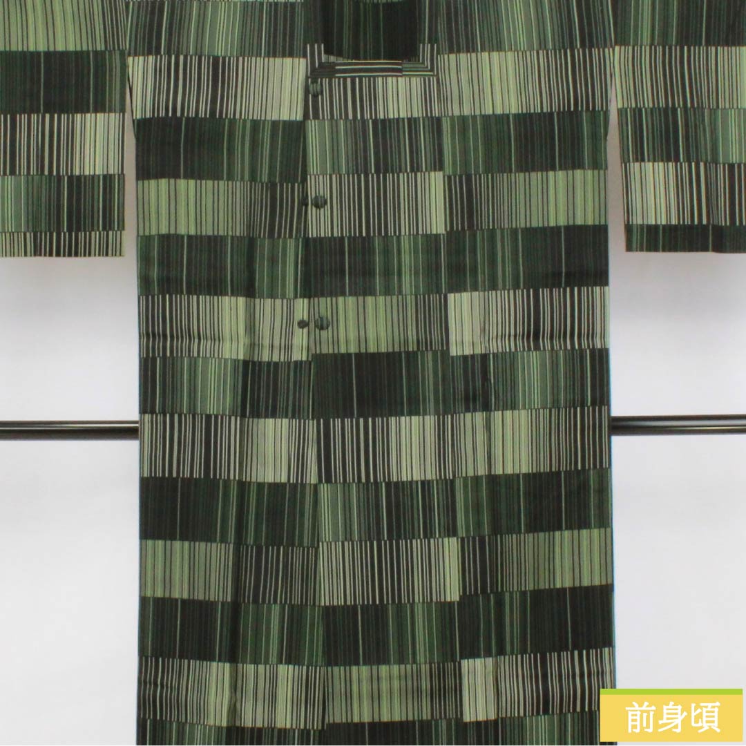 雨コート ポリエステル Sランク 身丈126.5cm 裄丈60cm 縞 市松 単衣 黒系 1117001302910