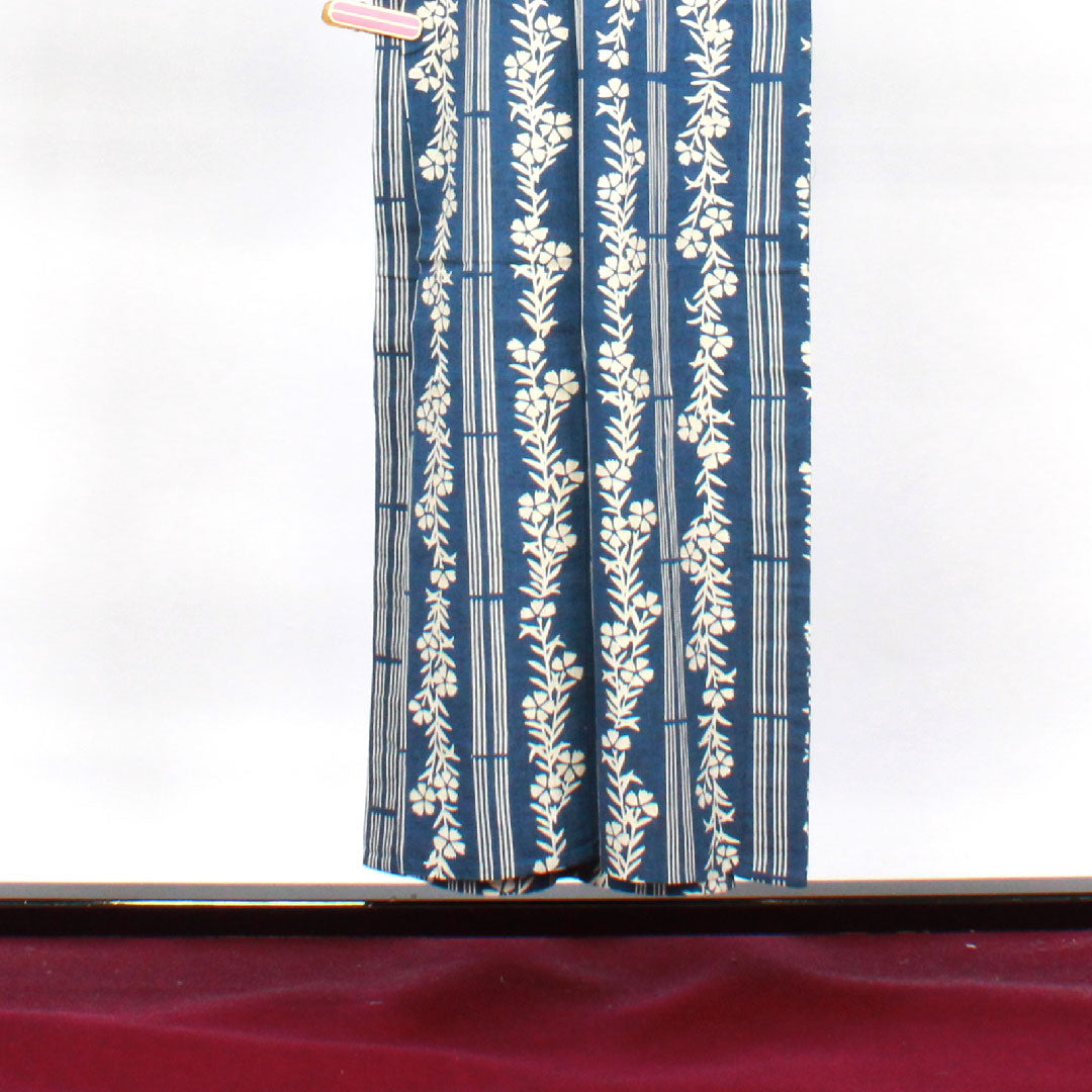 浴衣 裏色 撫子 木綿 Sランク 単衣 身丈153cm 裄丈61cm 紺系 1118003282218