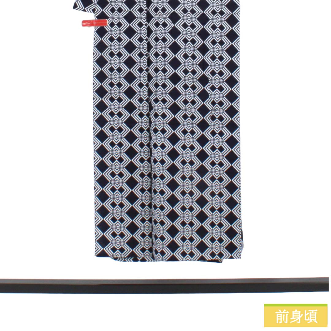 メンズ浴衣 木綿 Sランク 身丈145.5cm 裄丈68cm 濃紺色(のうこんいろ) 抽象模様 単衣 紺系 1138000762418
