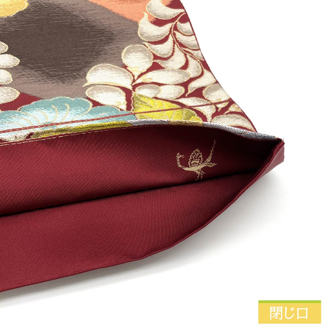 袋帯 正絹 深緋色(ふかきあけいろ) 振袖用 白綾苑大庭 花模様 留袖用 帯丈426cm Aランク 六通 フォーマル 朱系 1123013873316