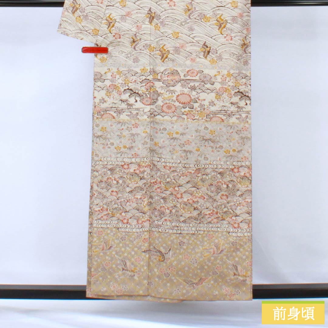 訪問着 正絹 Sランク 袷 身丈156cm 裄丈64.5cm 薄墨色(うすずみいろ) 絹鼠色(きぬねずいろ) 京紅型 花織 グレー系 1112006602322