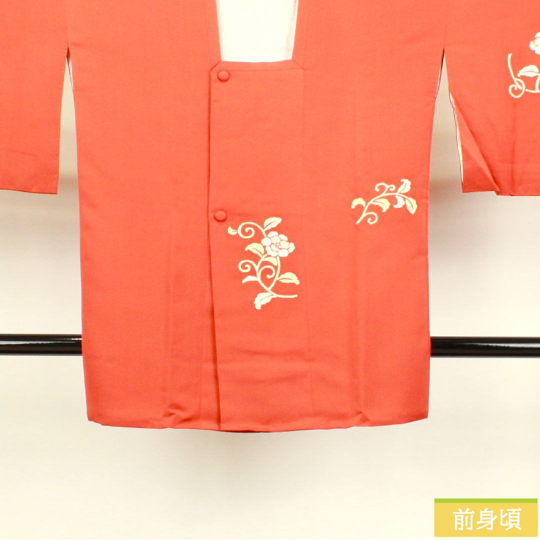 道行コート 正絹 身丈90.5cm 裄丈68cm 弁柄色 パールトーン加工 京友禅 草花模様 Sランク 袷 朱系 1117000802916