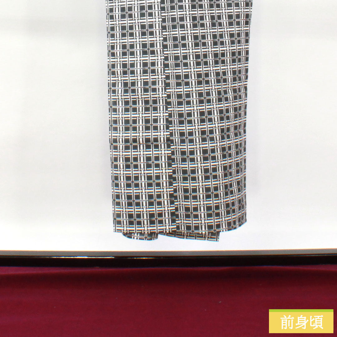Yukata Cotton Length 148cm Sleeve length 71cm S rank Single layer Gray Ink color (sumiiro) Men's Check pattern 1118005102422