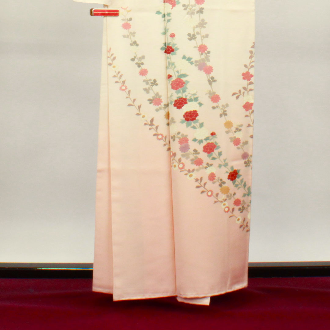 訪問着 正絹 袷 身丈159.5cm 裄丈63cm 薄桜色 京友禅 草花模様 しつけ糸付き 未使用品 Sランク ピンク系 1112003142313