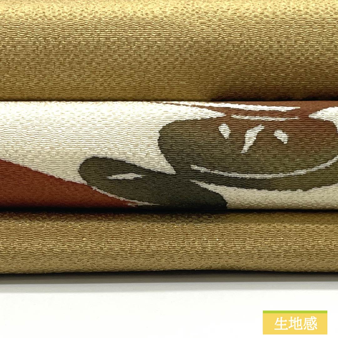 名古屋帯 正絹 Sランク 麦藁色(むぎわらいろ) 型染 松 帯丈331cm ポイント柄 カジュアル 黄系 1124009762323 名古屋仕立て