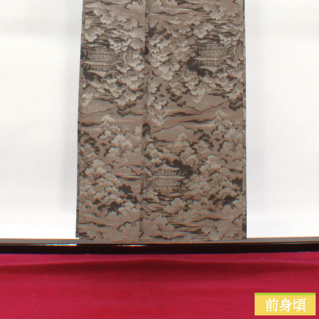 紬 正絹 身丈152cm 裄丈65cm 村山大島 風景模様 Sランク 袷 黒系 1116003382210