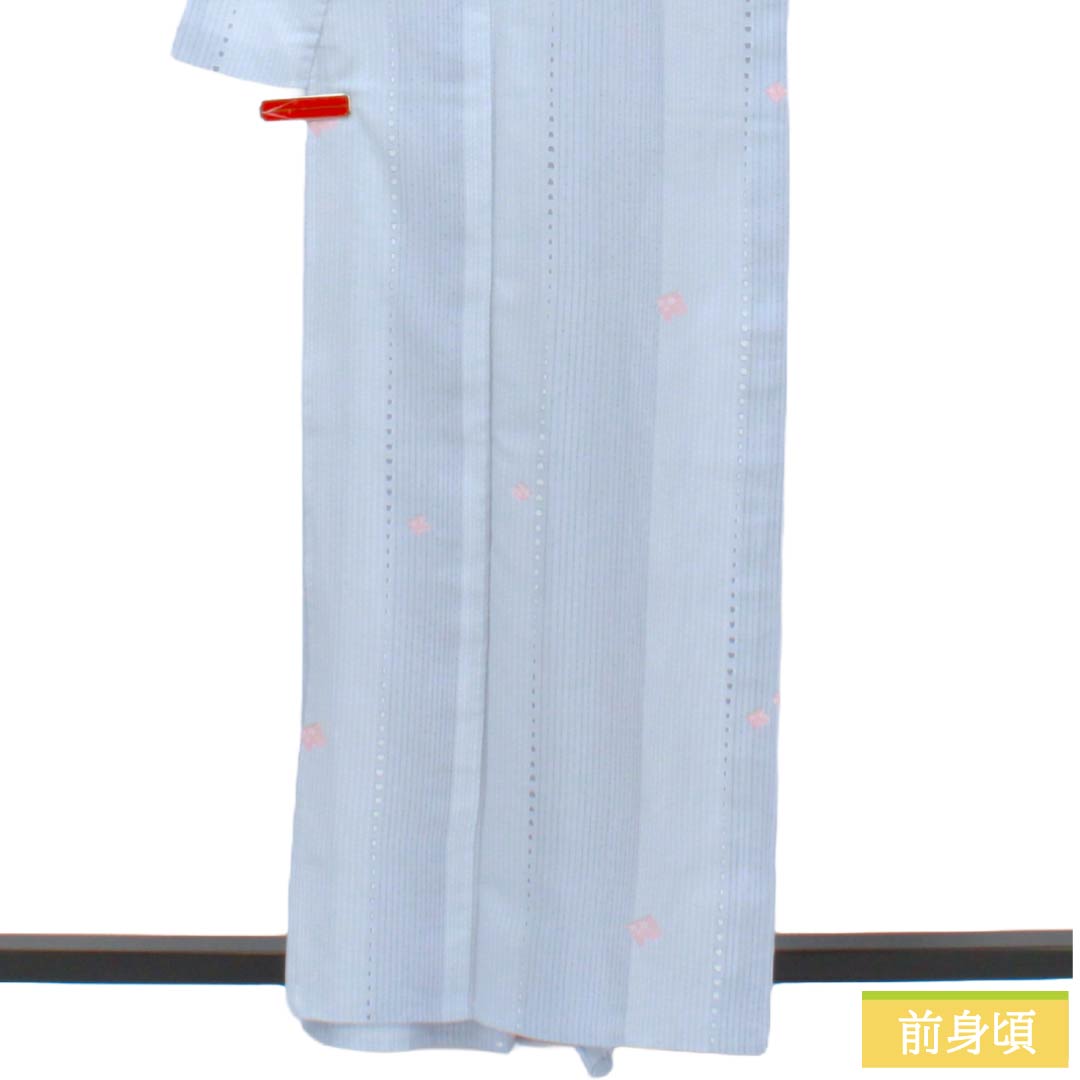 夏物 ポリエステル 小紋 Sランク 身丈161cm 裄丈67cm 蒼白色(そうはくしょく) 抽象模様 洗える着物 絽 グレー系 1132005192422
