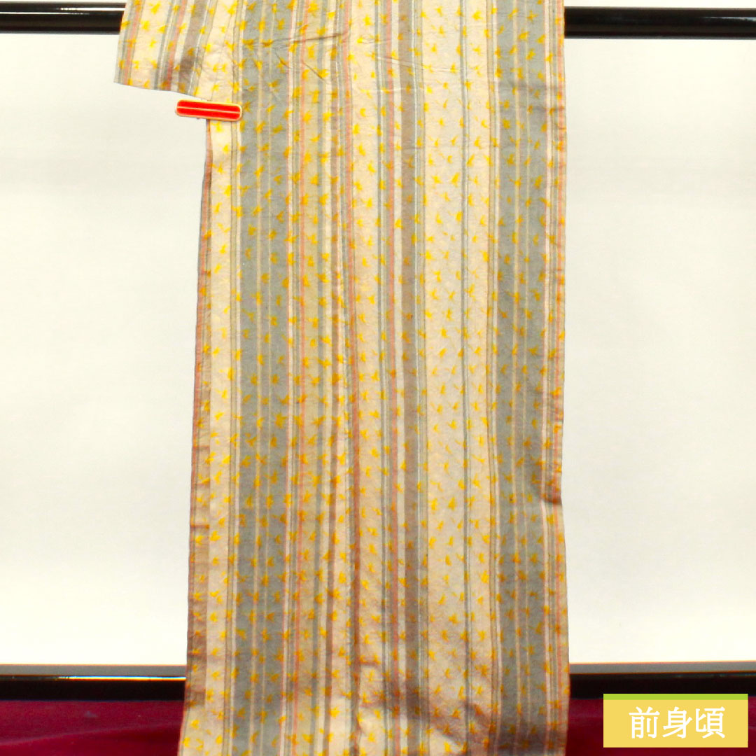 小紋 正絹 身丈165.5cm 裄丈64cm 袷 紬地 絞り 縞 Sランク グラデーション系 1115003652599