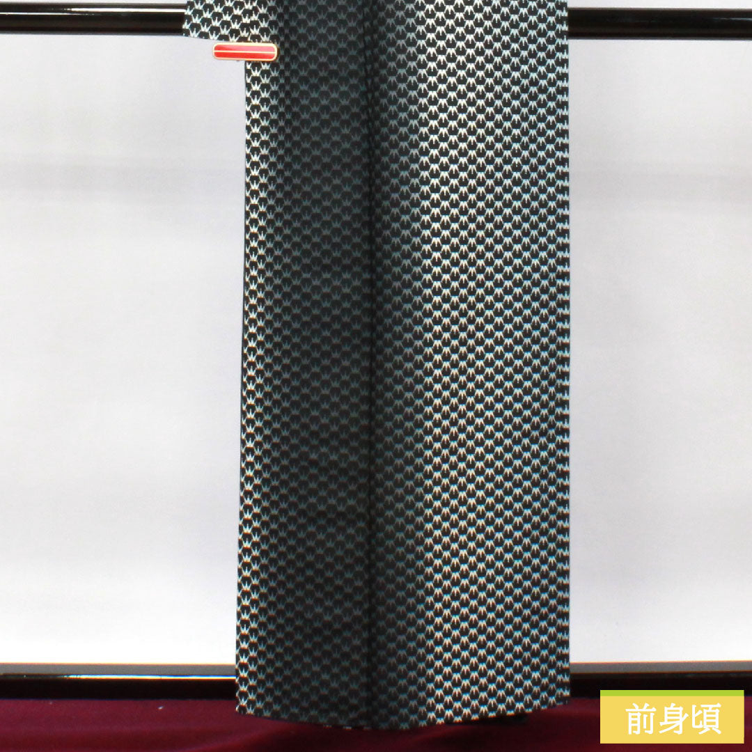 小紋 ポリエステル 身丈158cm 裄丈67cm 単衣 洗える着物 幾何学模様 Sランク グラデーション系 1115003962399