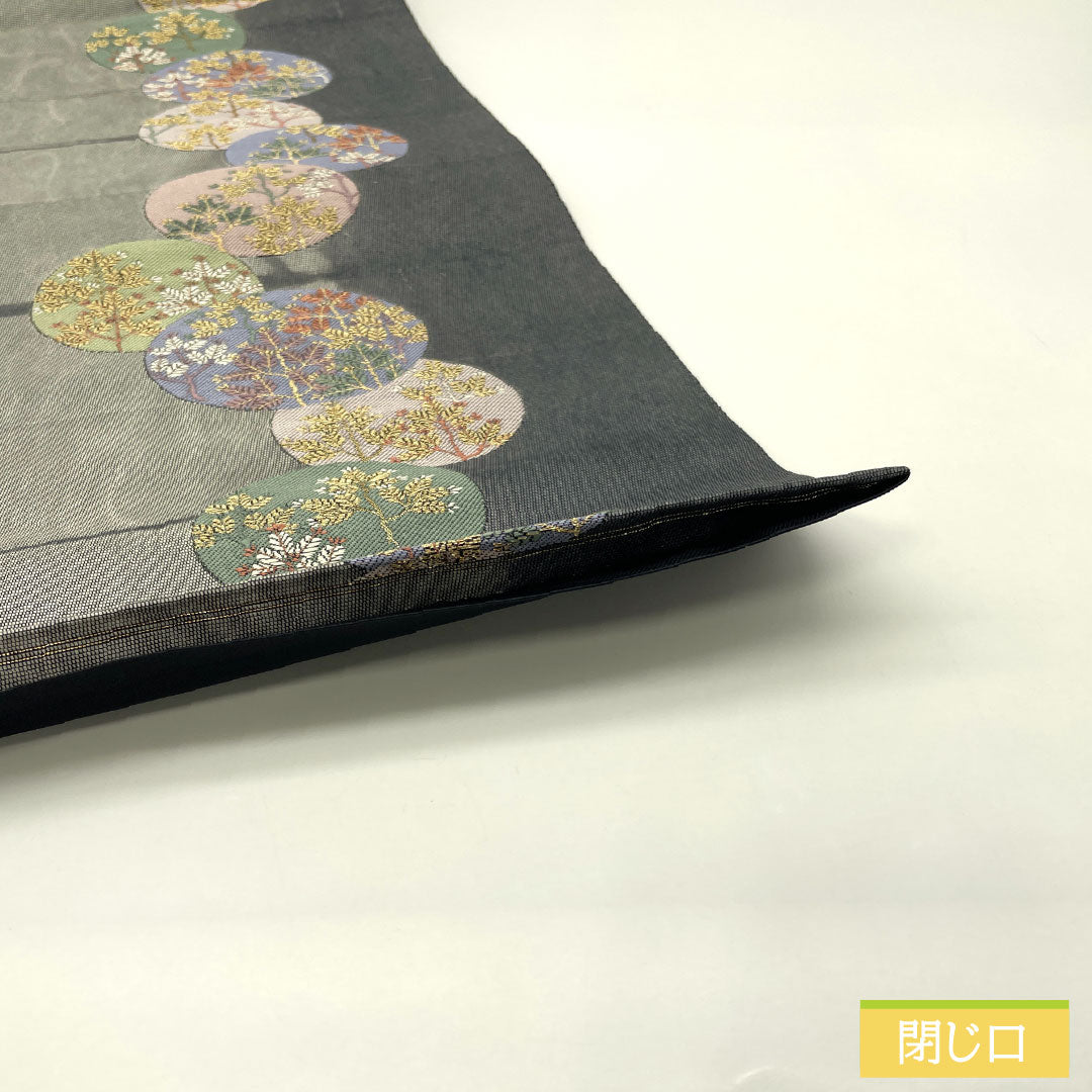 袋帯 正絹 Sランク 薄鼠色(うすねずいろ) 西陣織 引箔 丸輪に草花模様 帯丈440cm 六通 セミフォーマル グレー系 1123017022322