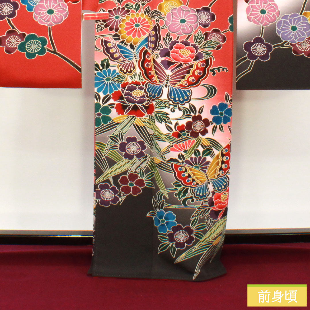 振袖 正絹 身丈165.5cm 裄丈67cm 袷 猩々緋色 京紅型 吉祥文様 Sランク 赤系 1113001962512