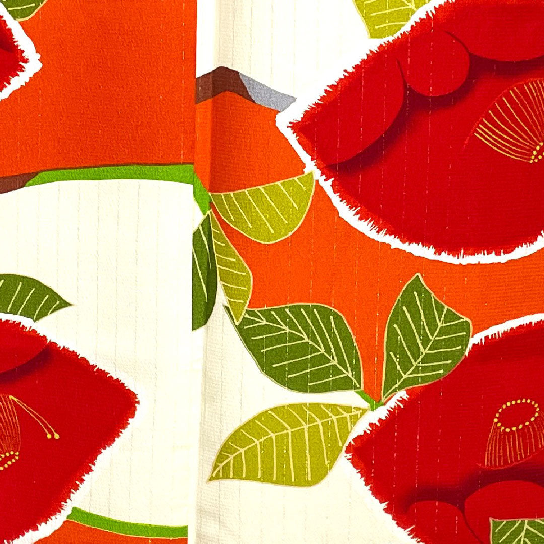 振袖 身丈170cm 裄丈65.5cm 袷 生成り色 洗える着物 椿 ポリ Aランク 白系 1113001413611