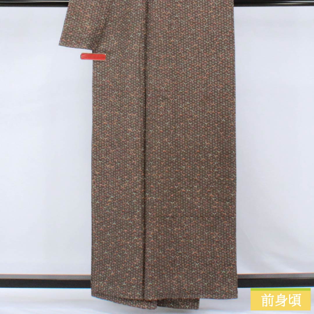 小紋 正絹 Sランク 身丈159cm 裄丈66cm 袷 栗鼠色(くりねずいろ) ちりめん地 小花 茶系 1115007412314