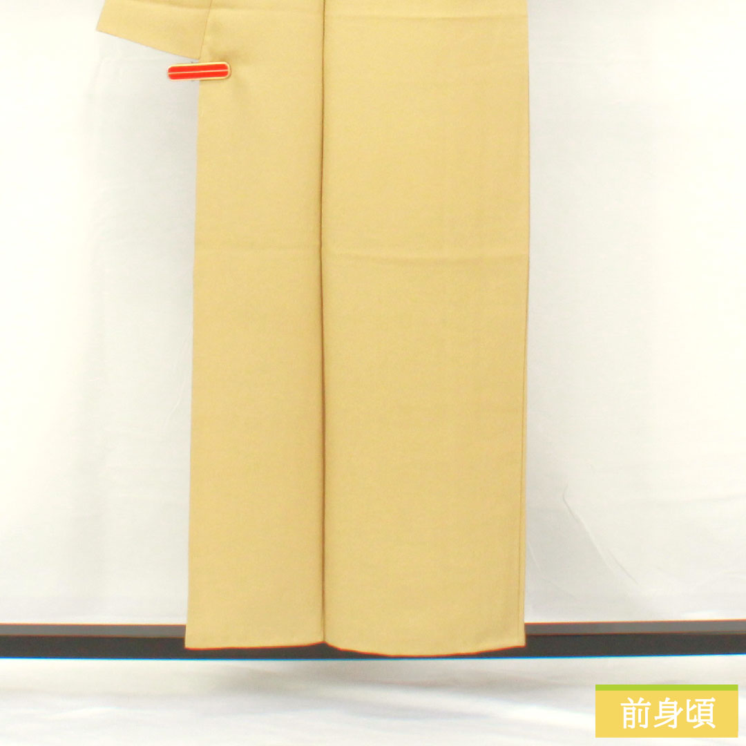 色無地 正絹 身丈154.5cm 裄丈62.5cm 魚子黄色(ぎょしこういろ) 一つ紋 陰抱き茗荷 袷 Aランク 黄系 1114001953223