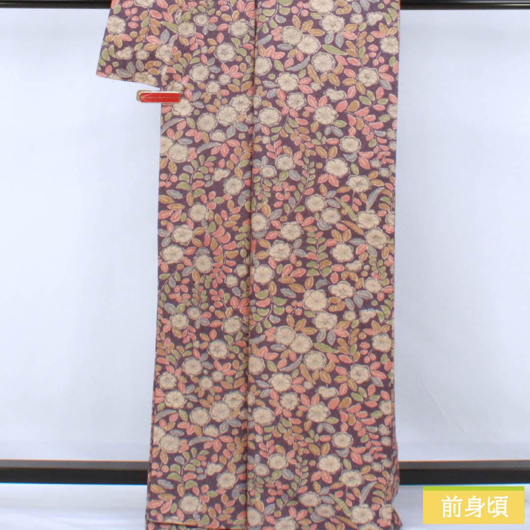 小紋 正絹 Aランク 身丈163cm 裄丈68cm 袷 中紫色(なかのむらさきいろ) 辻ヶ花 紫系 1115007723420