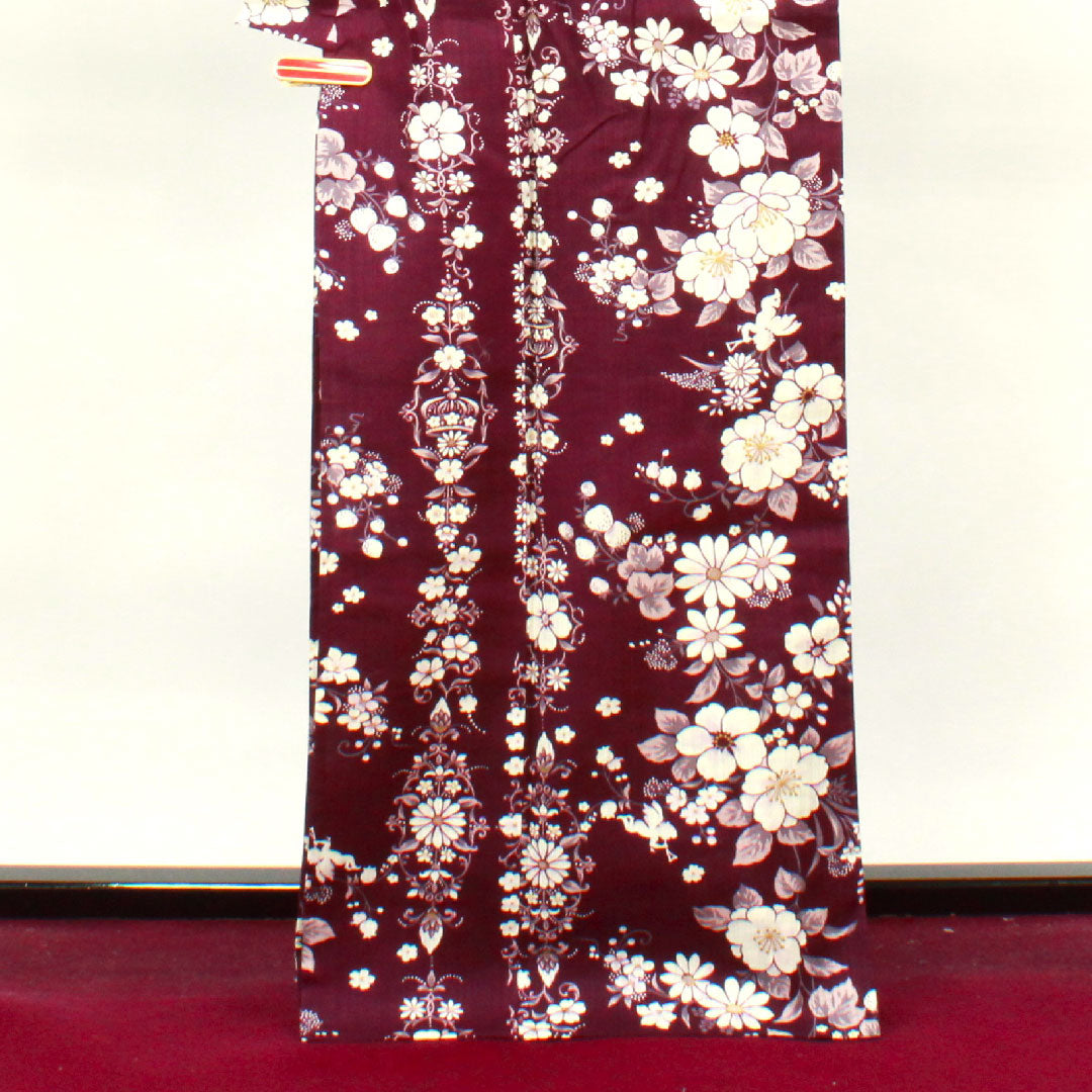 浴衣 松田聖子 しつけ糸付き 未使用品 小紫色 桜 イチゴ 木綿 Sランク 単衣 身丈167.5cm 裄丈68cm 紫系 1118003742520