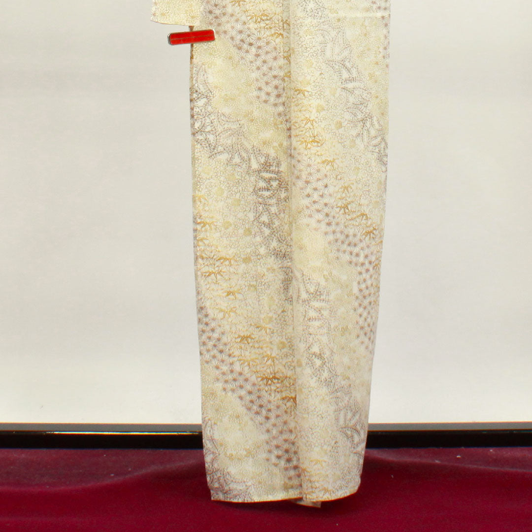 Summer pure silk komon length 161.5cm sleeve length 61.5cm milky white chrysanthemum hemp leaf bamboo silk A rank cream 1132001333415