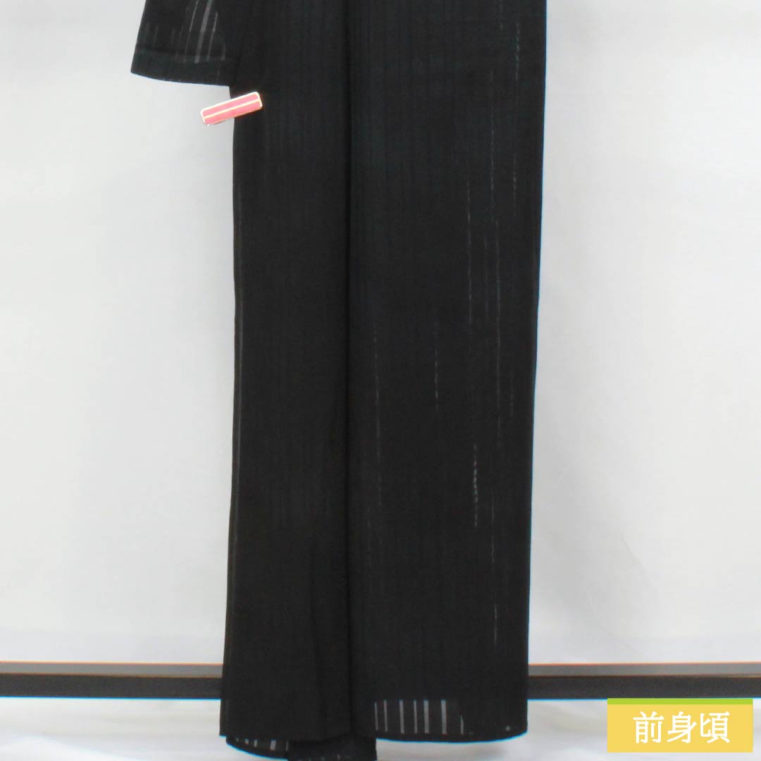 夏物 正絹 色無地 身丈161cm 裄丈63cm 竪絽 ボカシ染 うそつき襦袢 絽 Aランク 黒系 1132002723410
