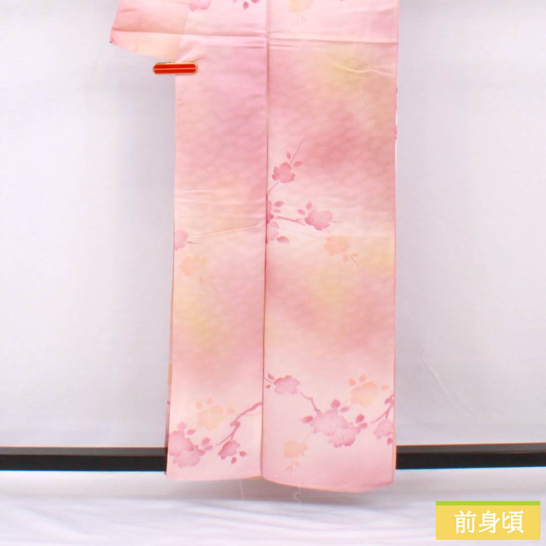 小紋 ポリエステル 身丈160.5cm 裄丈65cm 袷 似桃色(にせももいろ) 洗える着物 皐月 しつけ糸付き Aランク ピンク系 1115005563413