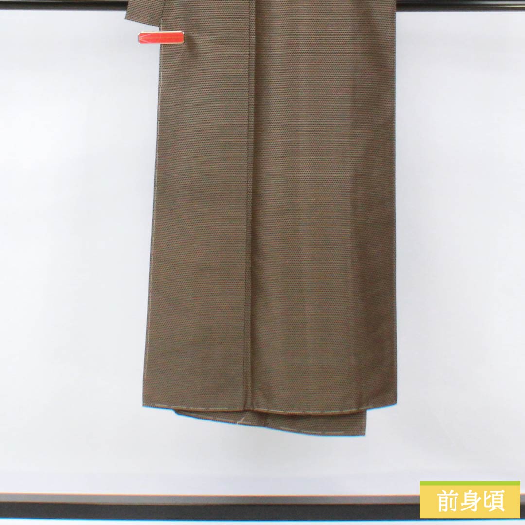 Men's pure silk S-rank kimono, length 136.5cm, sleeve length 66cm, soot-colored tortoiseshell pattern with basting thread, lined ensemble, brown, product number 1119001412314