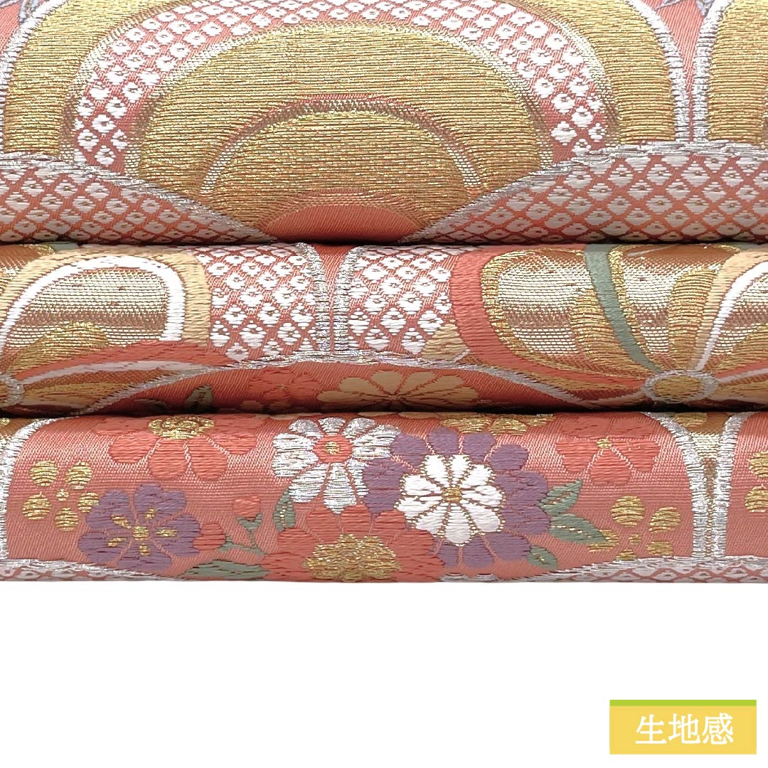 袋帯 正絹 Aランク 一重梅色(ひとえうめいろ) 唐織 振袖用 青海波 古典柄 帯丈438cm 六通 フォーマル ピンク系 1123018463313