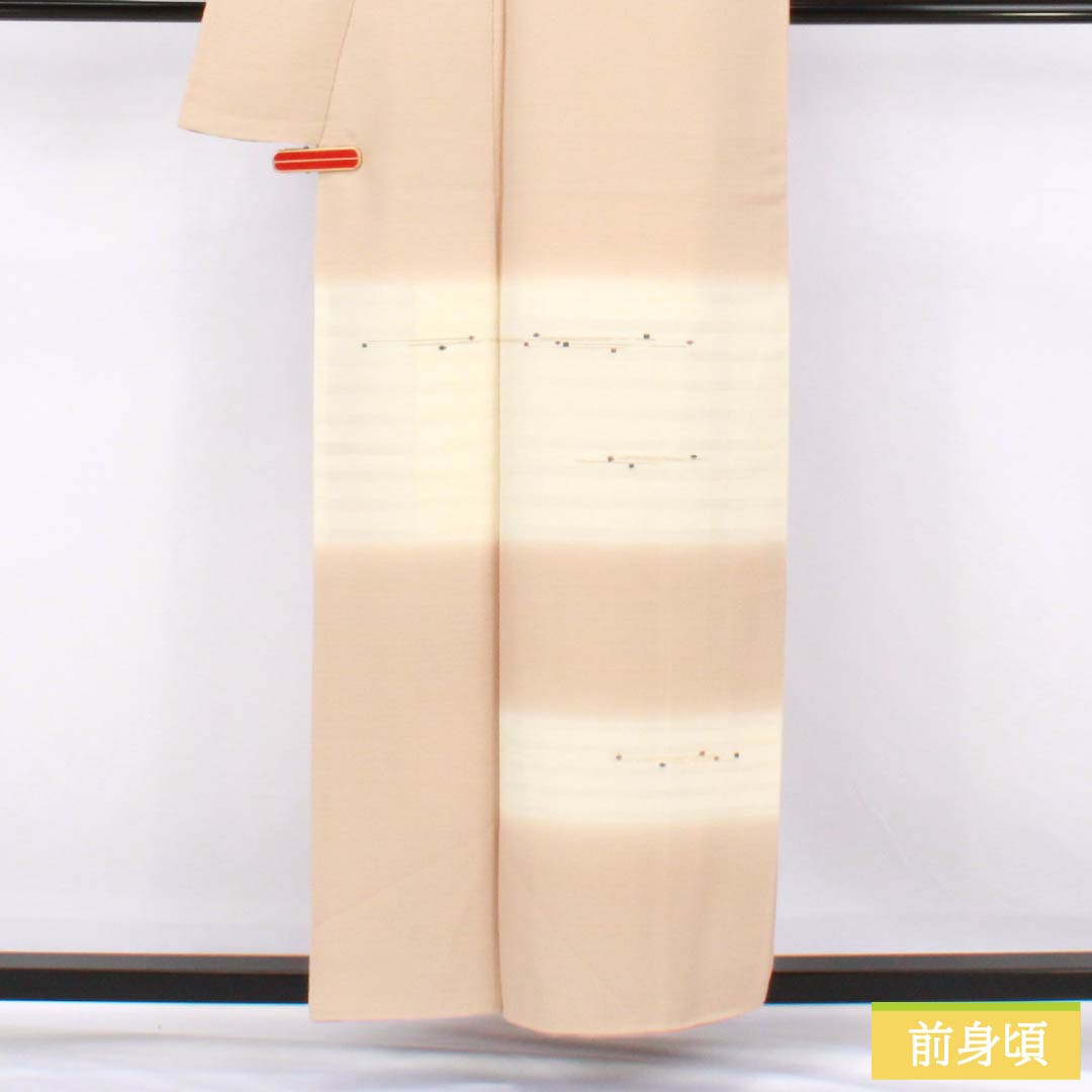 訪問着 正絹 Sランク 袷 身丈157cm 裄丈68cm 薄肉色(うすにくいろ) ボカシ染 付下げ 抽象模様 はれやか加工 橙系 1112007192326