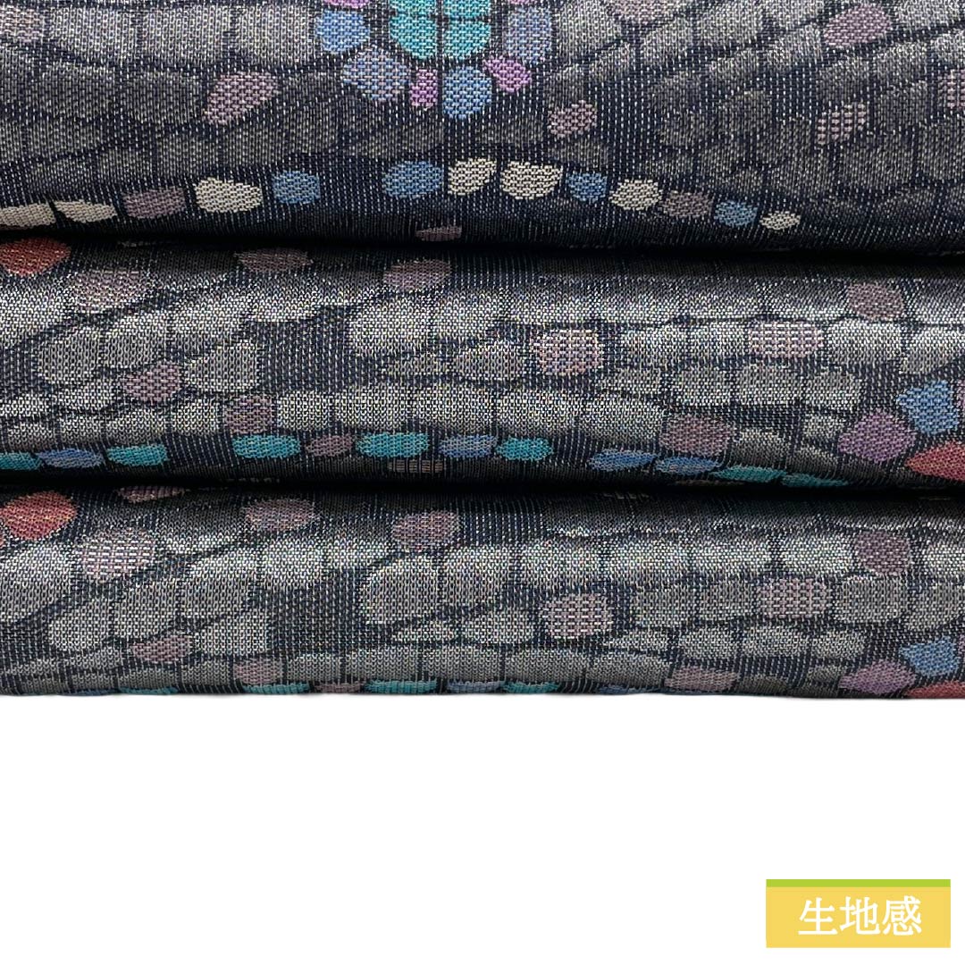 袋帯 正絹 Aランク 青褐色(あおかちいろ) 石畳 抽象柄 帯丈436cm 六通 カジュアル 紺系 1123018713318