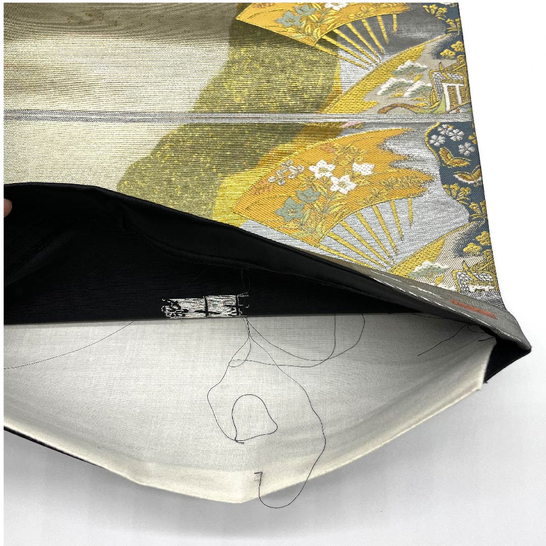 (Unmade) Fukuro Obi (kishu brown) Murasaki Shikibu Ogi Ichizo Obi length 462cm Pure silk A rank Six-pass Formal Gray 1123007943422