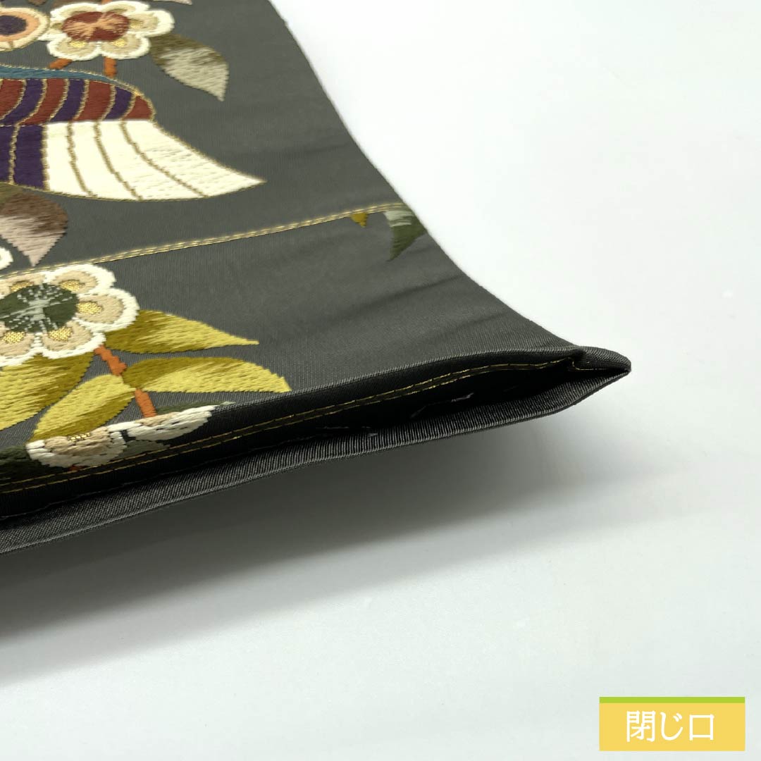 袋帯 正絹 鈍色(にびいろ) 留袖用 白綾苑大庭 鳥 草花模様 帯丈436cm Sランク 六通 フォーマル 緑系 1123014172319