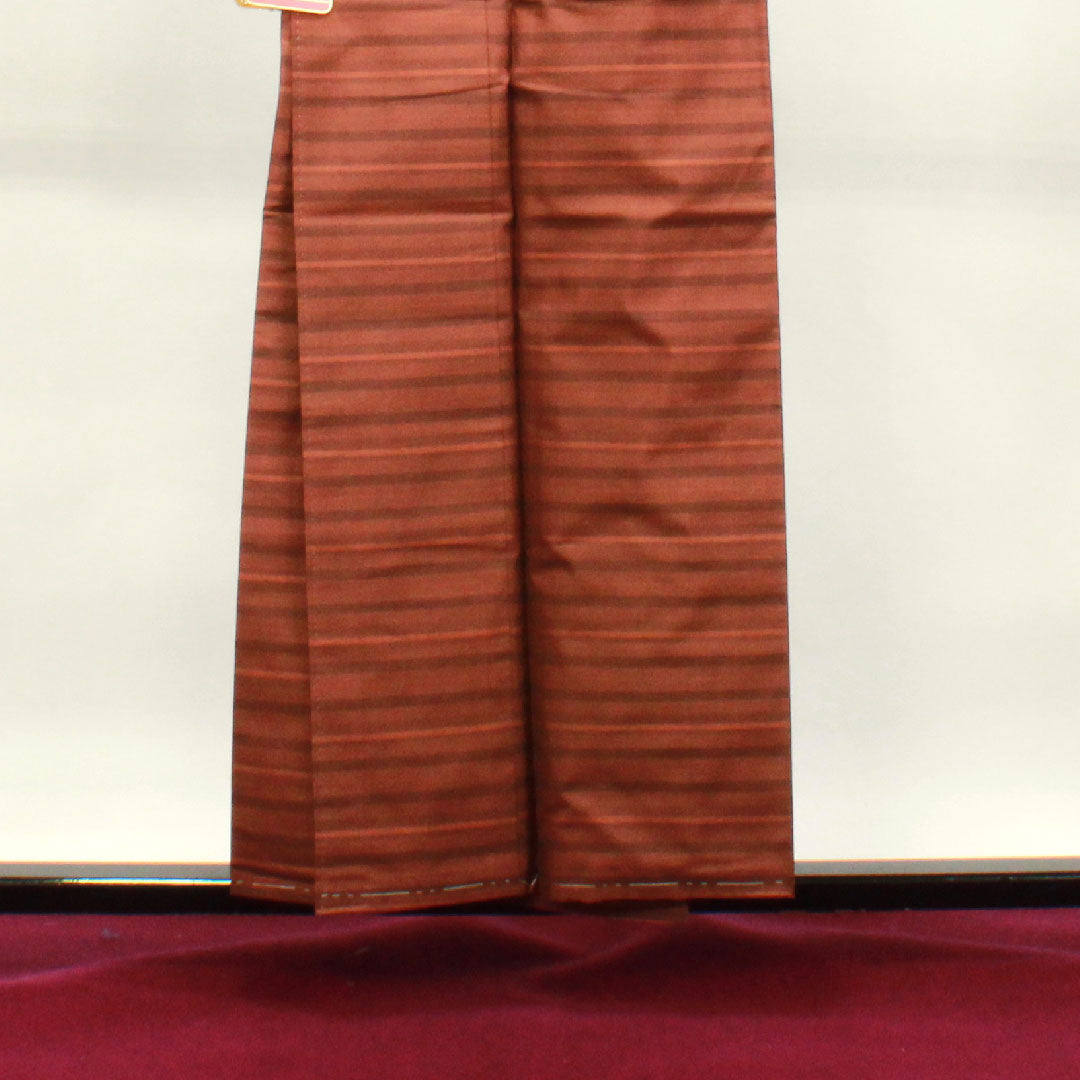 紬 正絹 身丈155.5cm 裄丈62.5cm 横段 Aランク 袷 茶系 1116002793314