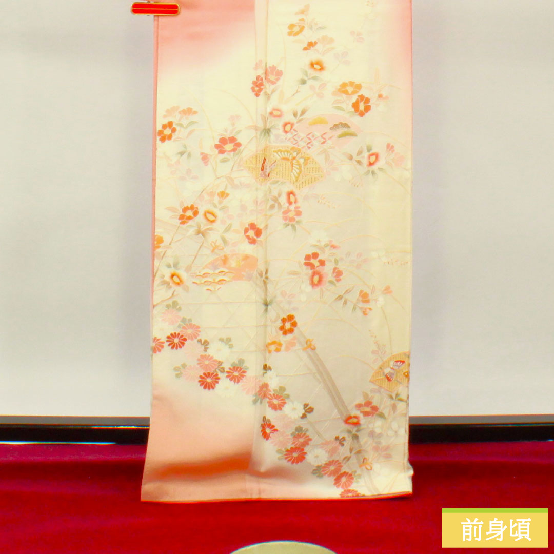 訪問着 正絹 袷 身丈167.5cm 裄丈66.5cm 一重梅色 蘇州刺繡 汕頭刺繡 吉祥文様 Sランク ピンク系 1112004062513