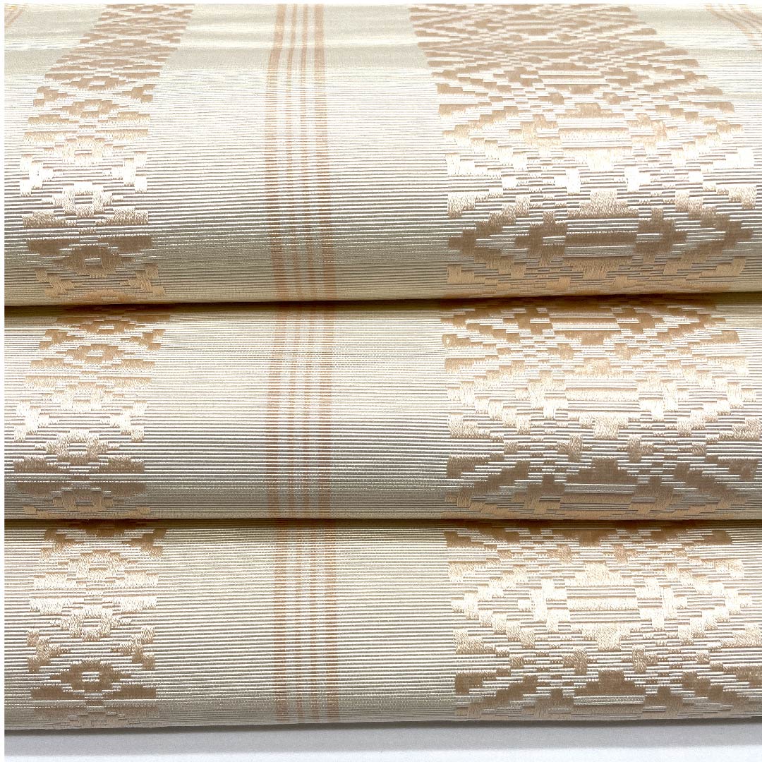 名古屋帯 砥粉色 博多織 献上柄 帯丈344cm 正絹 Aランク 全通 セミフォーマル ピンク系 1124004943313 松葉仕立て