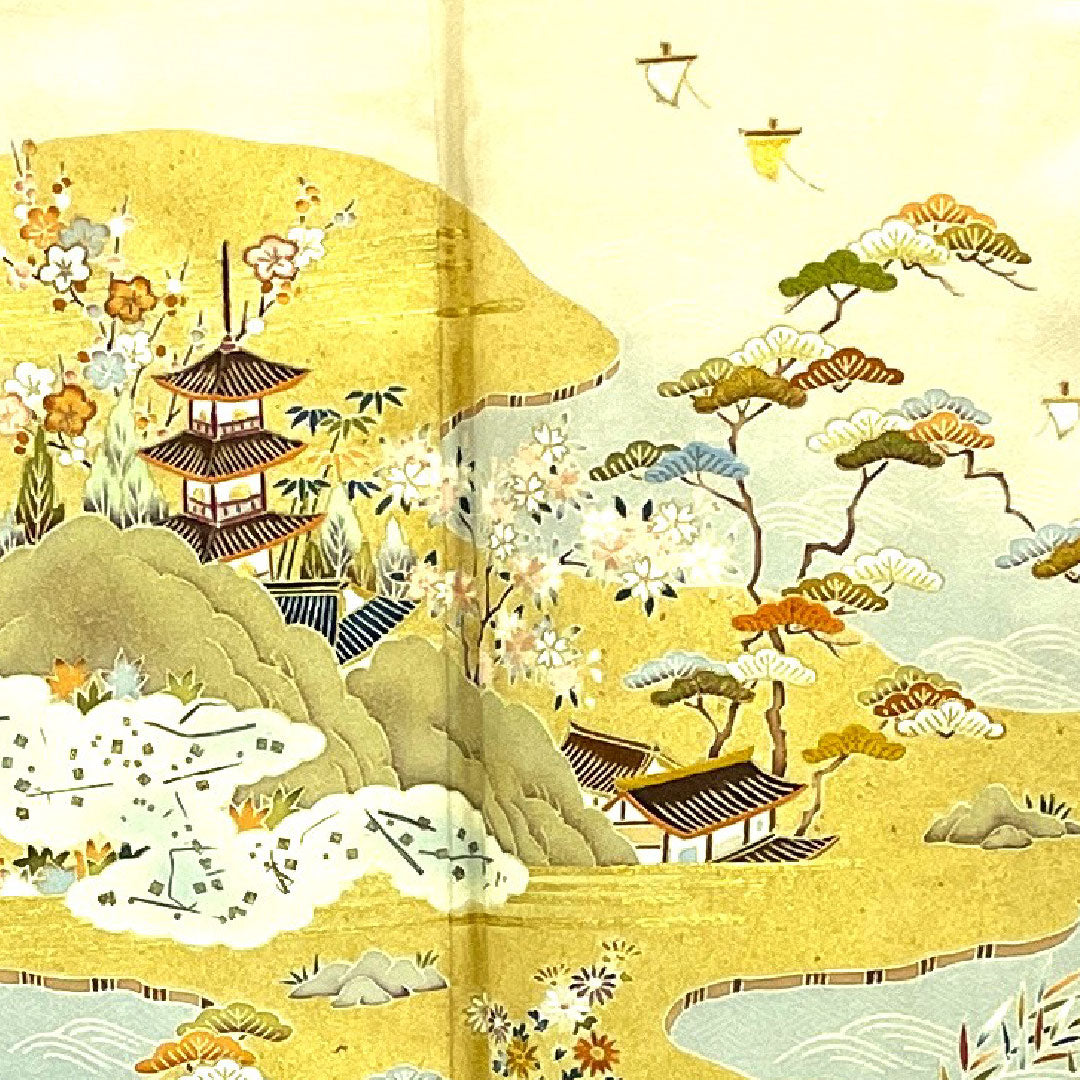 色留袖 身丈157cm 裄丈64cm 袷 東京友禅 正絹 Bランク 三つ紋 クリーム系 1111000284315