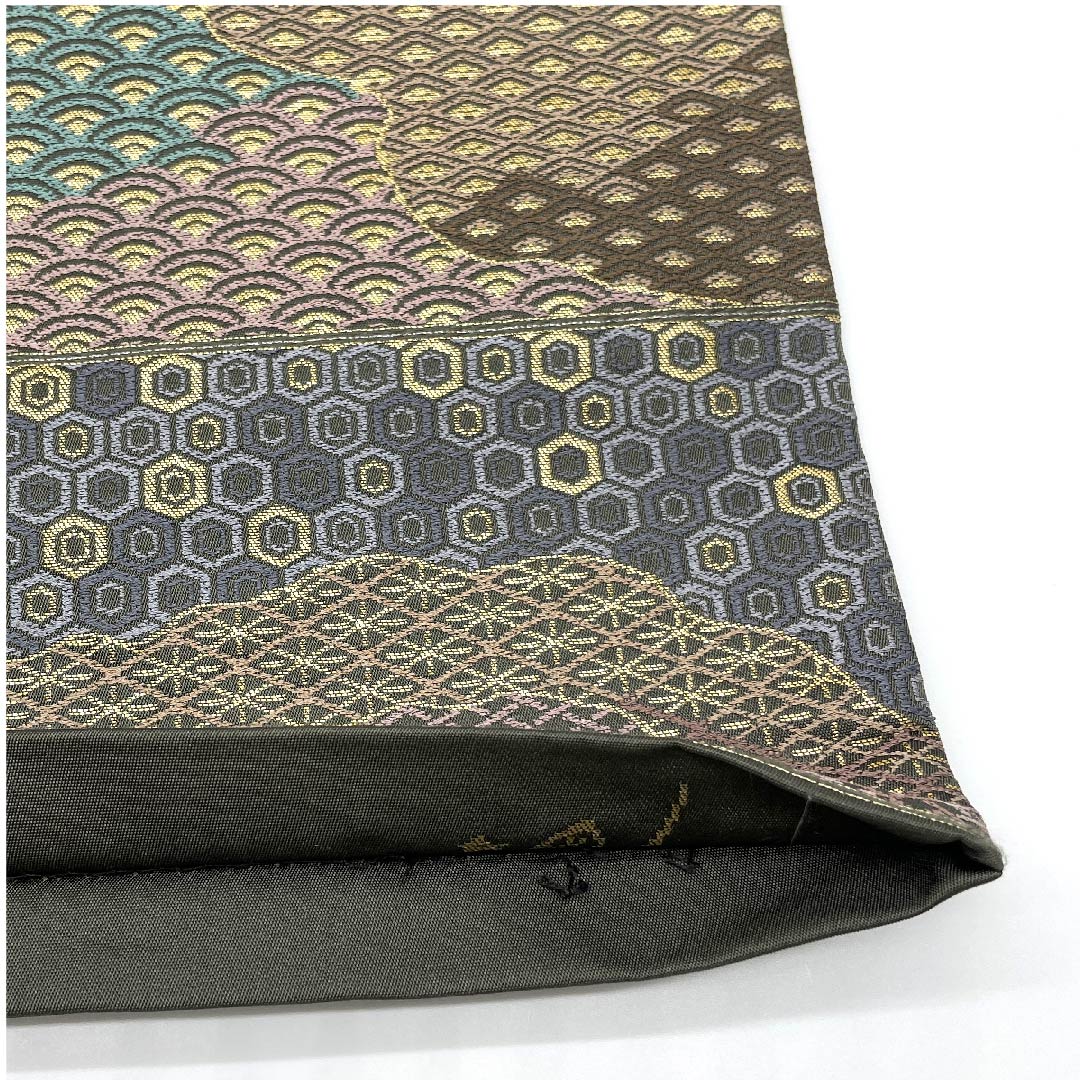 Fukuro Obi Black Oak Color (Kuro Tsurubamiiro) Tachiwaku Seigaiha Tortoise Shell Shirayaen Oba Obi Length 440cm Pure Silk A Rank Six-way Formal Green 1123008953319