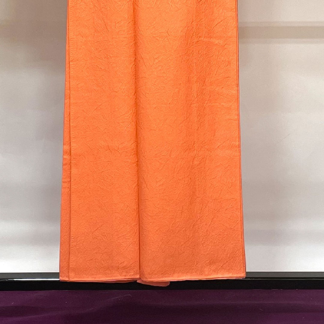 色無地 正絹 中紅色 折目雁木扇 身丈153.5cm 裄丈64.5cm 袷 Aランク ピンク系 1114000723213
