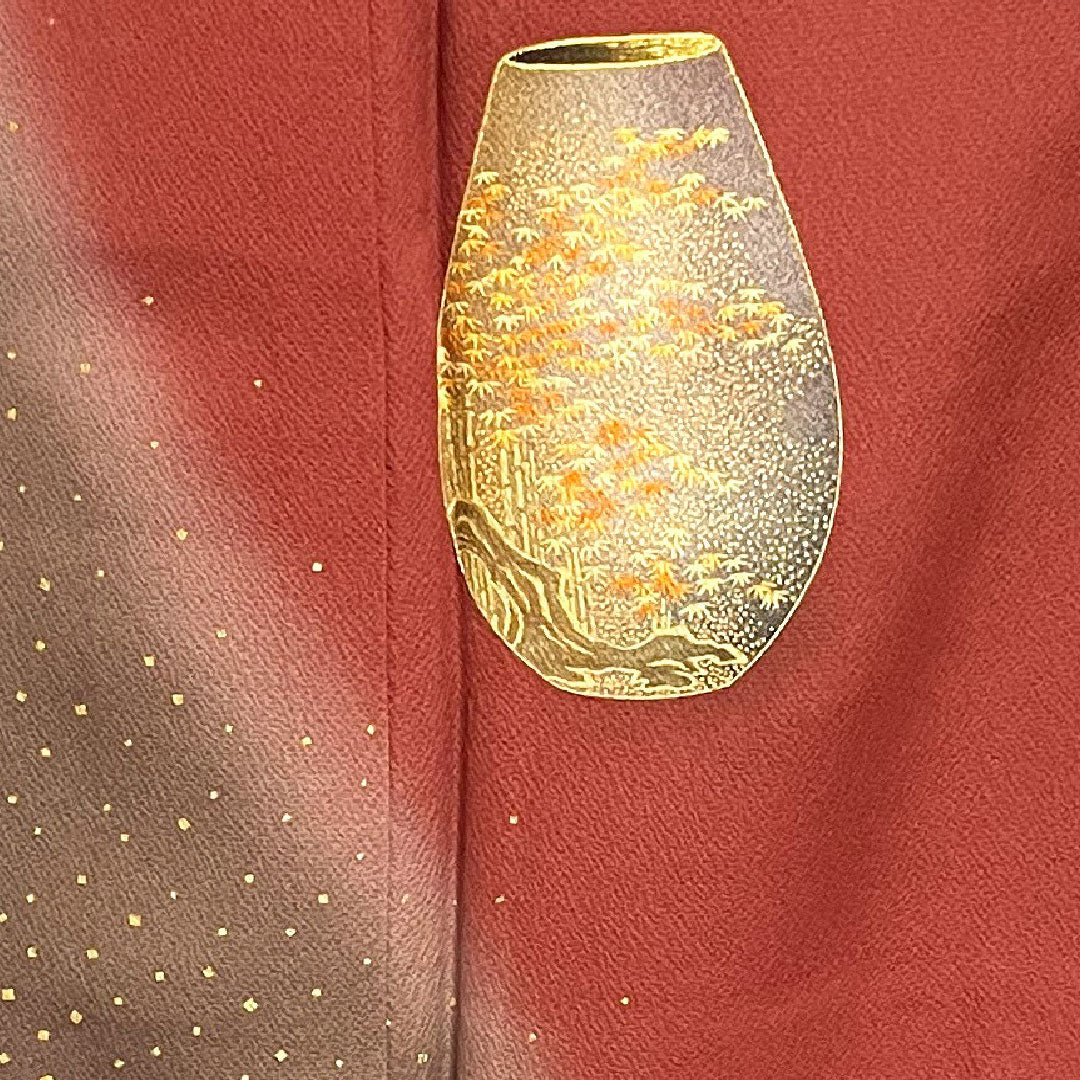 訪問着 袷 身丈165cm 裄丈65cm 葡萄茶色 人間国宝 福田喜重 壺模様 正絹 Sランク 赤系 1112001522512