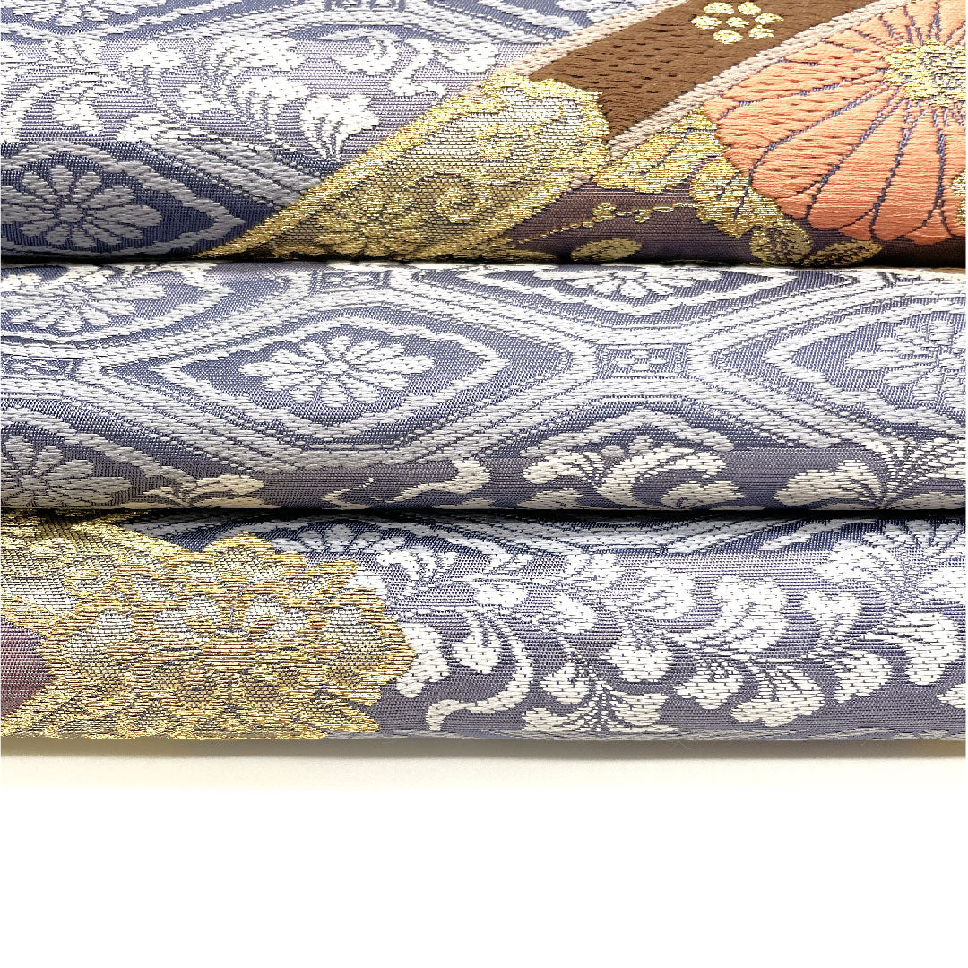 (未仕立)袋帯 縁起柄 桐 留袖用 小森織物 帯丈428cm 正絹 NEWランク 六通 フォーマル 青系 1123002521317