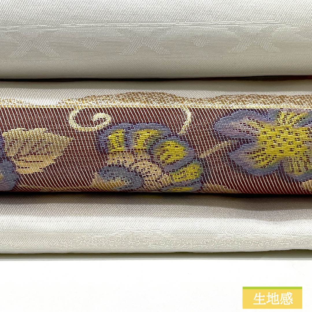 名古屋帯 ポリエステル Sランク 古典柄 横段調 唐花 帯丈372cm ポイント柄 セミフォーマル 白系 1124010792311 名古屋仕立て