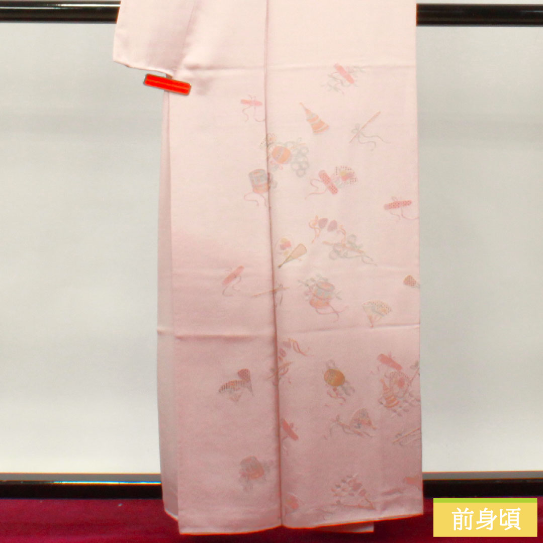 訪問着 正絹 袷 身丈160cm 裄丈62.5cm 退紅色 蘇州刺繡 汕頭刺繡 宝尽くし Sランク ピンク系 1112003422413