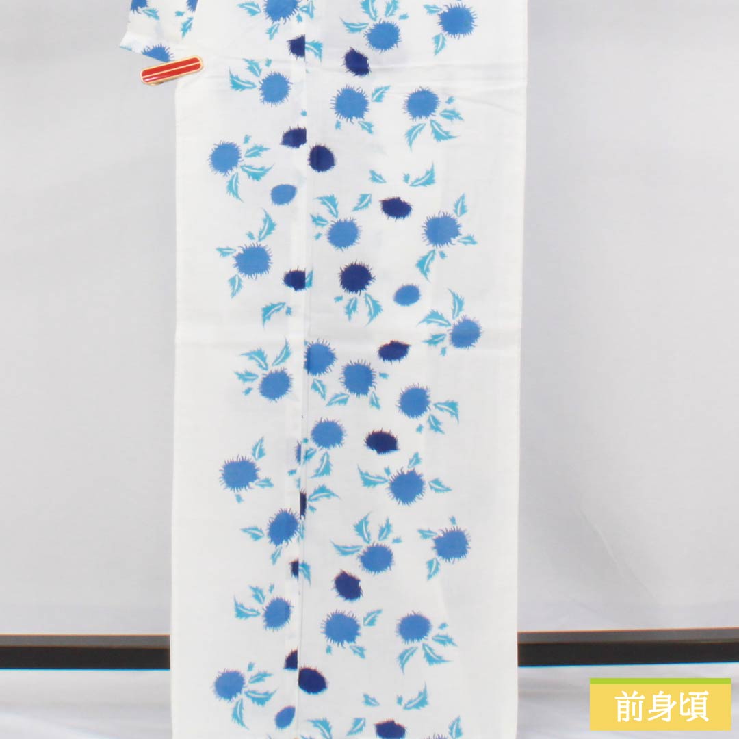 浴衣 木綿 身丈166cm 裄丈64.5cm Aランク 単衣 白系 アザミ 1118006723511