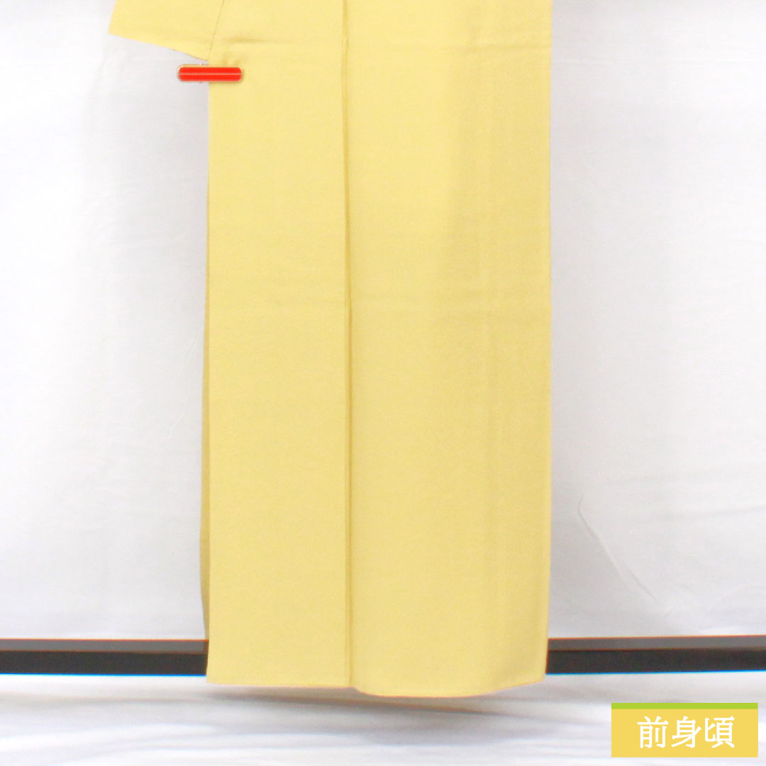 色無地 正絹 身丈156.5cm 裄丈61.5cm 淡黄色(たんこうしょく)綸子 袷 Sランク 黄系 1114002032323