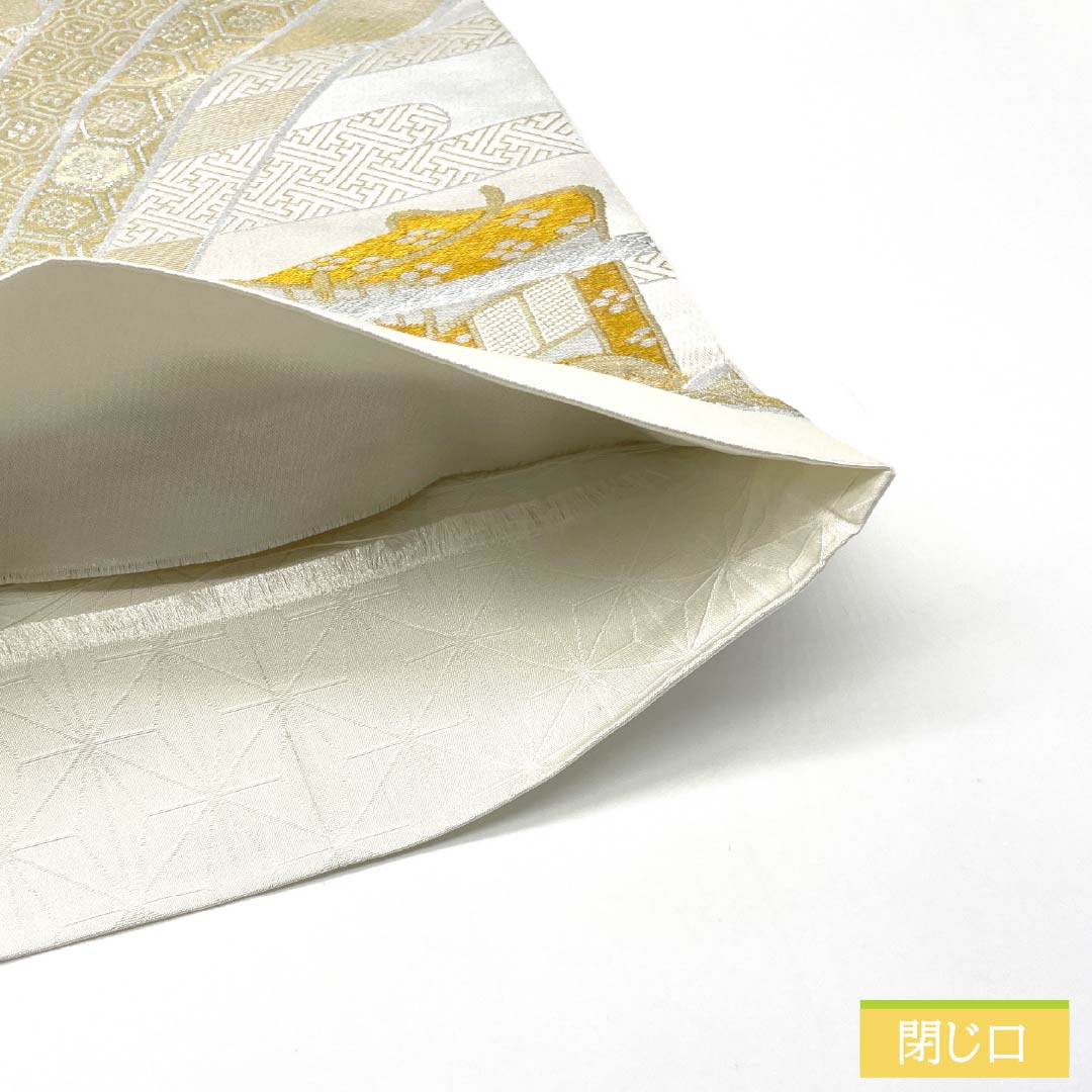 (Unmade) Fukuro Obi (Sash) Polyester Lead White (Enpaku-iro) For Tomesode (Formal Kimono) Imperial Carriage Auspicious Motif Tortoise Shell Obi Length 436cm A Rank Six-way Formal White 1123013503311