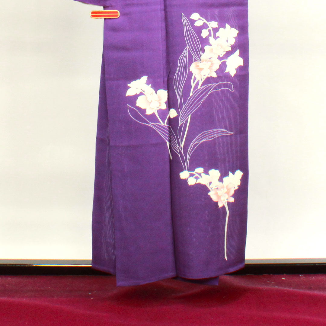 夏物 正絹 訪問着 身丈157.5cm 裄丈64.5cm 菫色(すみれいろ) 抽象花 しつけ糸付き 未使用品 絽 Sランク 紫系 1132000472320