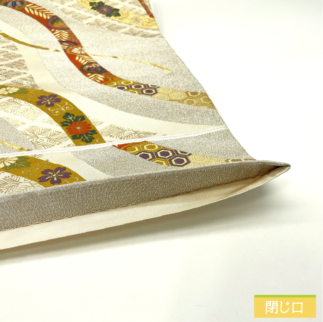 袋帯 正絹 Aランク 熨斗 西陣織 帯丈430cm 六通 フォーマル 銀系 1123017293322