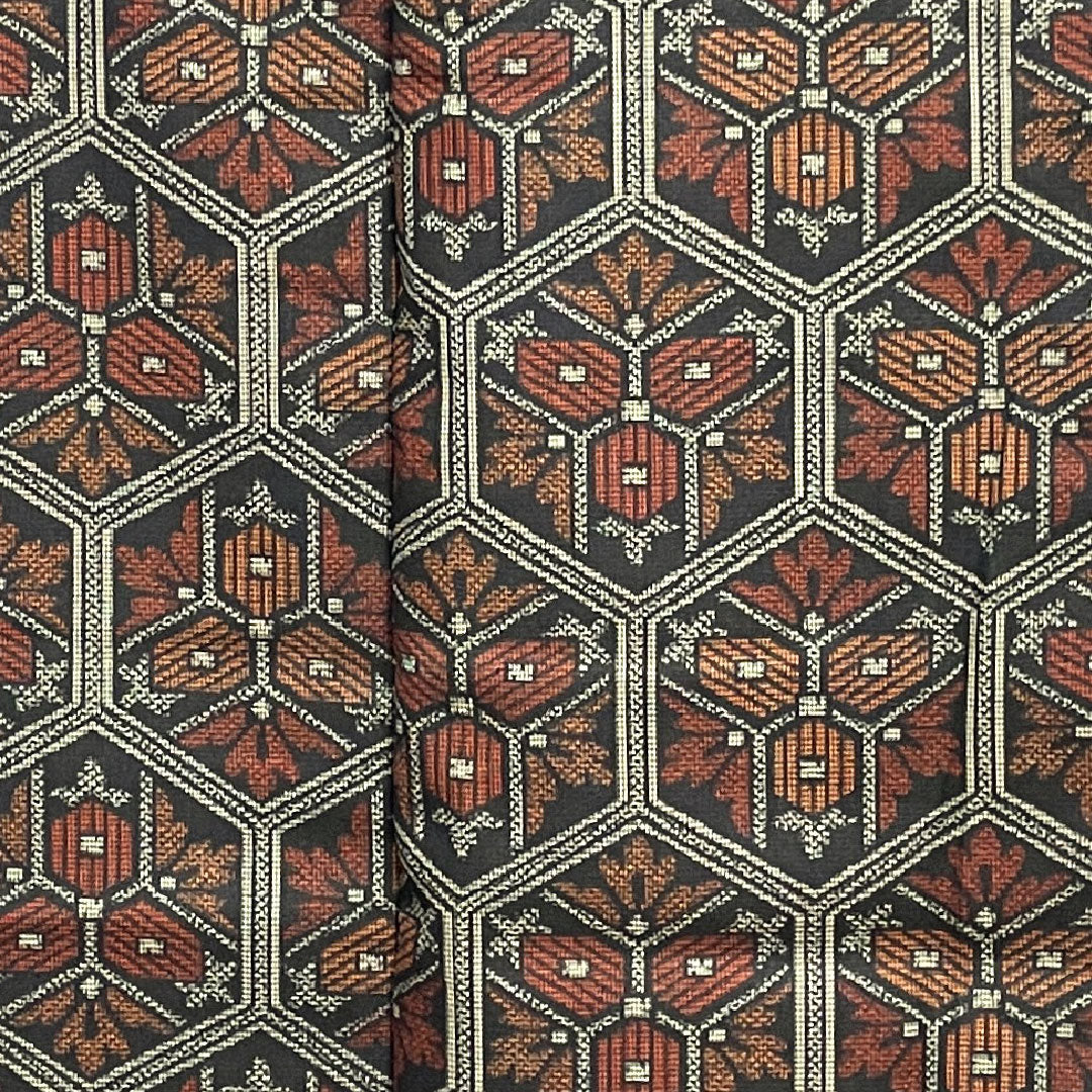 村山大島 身丈158cm 裄丈63.5cm 抽象模様 正絹 Aランク 袷 黒系 1116001983310