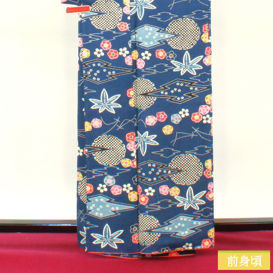 小紋 正絹 身丈162cm 裄丈65cm 袷 鉄葡萄色(てつぶどういろ) 京紅型 吉祥文様 Aランク 紺系 1115004453418