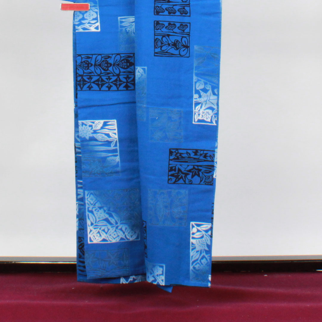 浴衣 碧瑠璃色 抽象模様 木綿 Sランク 単衣 身丈159cm 裄丈66.5cm 青系 1118002422317